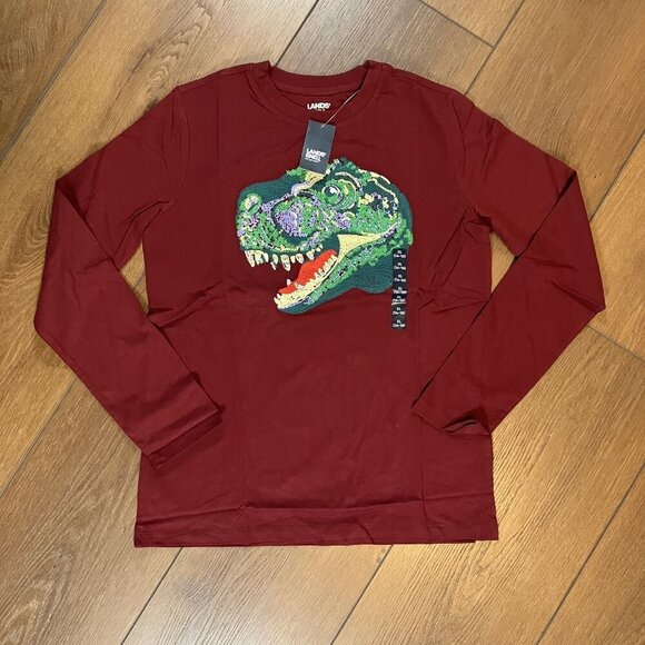 Lands' End Other - Lands' End Maroon T-Rex Embroidered Long Sleeve Tee Shirt Size XL